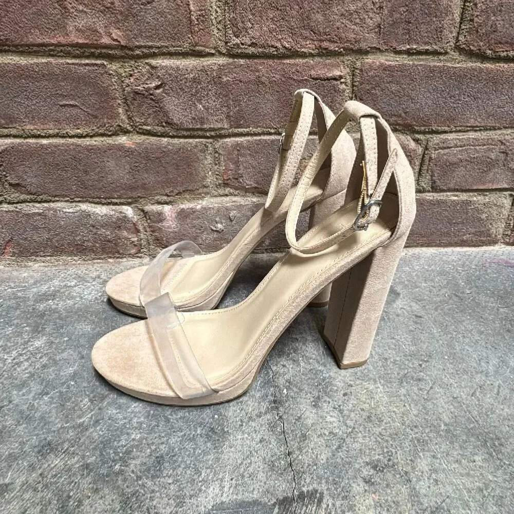 Charlotte Russe Women’s Nude & Clear Block Heel Sandal Size 8 NEW